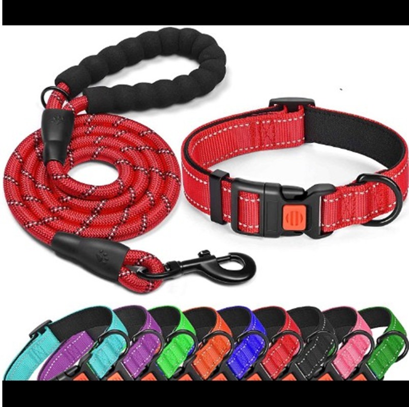 Pet Dog Collar Leash Traction Rope With Adjustable Reflective Nylon Webbing Dog Collar Set - Image 4