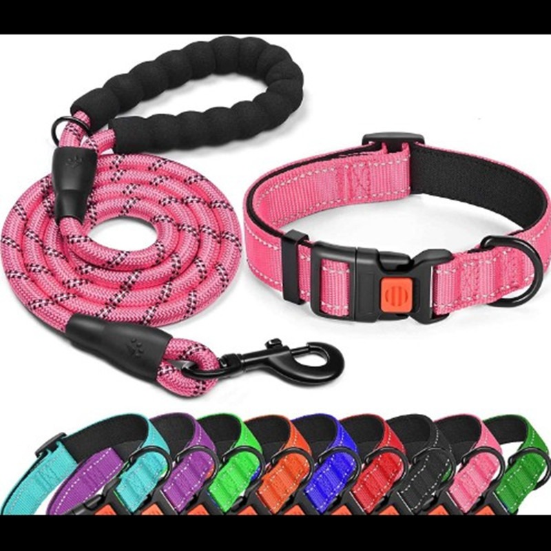 Pet Dog Collar Leash Traction Rope With Adjustable Reflective Nylon Webbing Dog Collar Set - Image 3