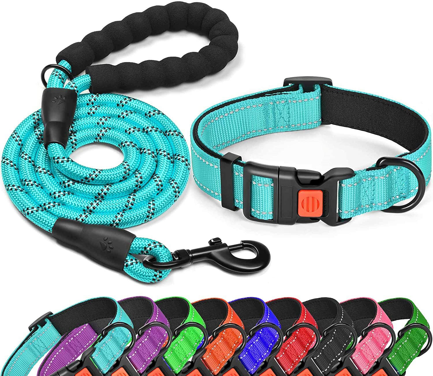 Pet Dog Collar Leash Traction Rope With Adjustable Reflective Nylon Webbing Dog Collar Set - Image 2